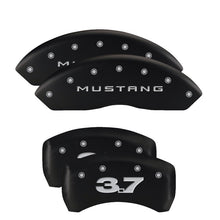 Load image into Gallery viewer, MGP 4 Caliper Covers Engraved Front 2015/Mustang Engraved Rear 2015/50 Black finish silver ch