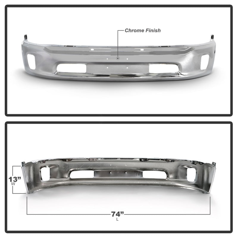 Spyder Dodge Ram 1500 13-18 Bottom w/o Sensor w/Fog Light Hole Front Bumper-Chrome (OEM 68160853AB)