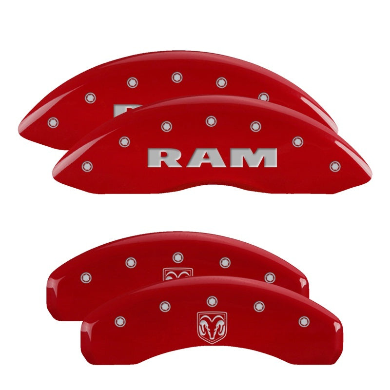 MGP 4 Caliper Covers Engraved Front RAM Engraved Rear RAMHEAD Red finish silver ch