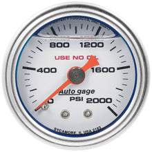 Carica l&#39;immagine nel visualizzatore di Gallery, Autometer AutoGage 1.5in Liquid Filled Mechanical 0-2000 PSI Fuel Pressure Gauge - White