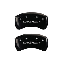 Cargar imagen en el visor de la galería, MGP 4 Caliper Covers Engraved Front &amp; Rear Block/Charger Black finish silver ch