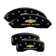 Cargar imagen en el visor de la galería, MGP 4 Caliper Covers Engraved Front &amp; Rear Chevy racing Black finish silver ch