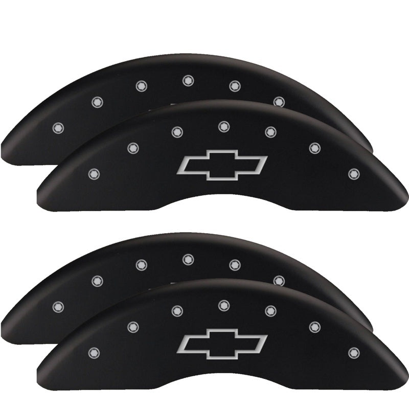 MGP 4 Caliper Covers Engraved Front & Rear Bowtie Black finish silver ch