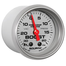 Cargar imagen en el visor de la galería, Autometer Marine Silver Ultra-Lite 2-1/16in 0-30 HG / 0-20 PSI Vacuum / Boost Gauge