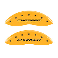 Cargar imagen en el visor de la galería, MGP 4 Caliper Covers Engraved Front Charger Engraved Rear RT Yellow finish black ch