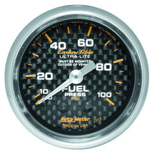 Laden Sie das Bild in den Galerie-Viewer, Autometer Carbon Fiber 52mm 100 PSI Mechanical Fuel Pressure Gauge