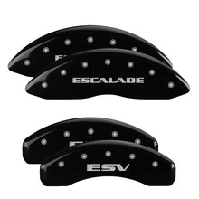 Cargar imagen en el visor de la galería, MGP 4 Caliper Covers Engraved Front Escalade Engraved Rear ESV Black finish silver ch