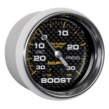 Charger l&#39;image dans la galerie, Autometer Marine Carbon Fiber Gauge 2-5/8in Mechanical Vacuum/Boost Gauge 30INHG-30PSI