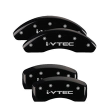 Load image into Gallery viewer, MGP 4 Caliper Covers Engraved Front &amp; Rear I-Vtec Black Finish Silver Char 2010 Honda Civic