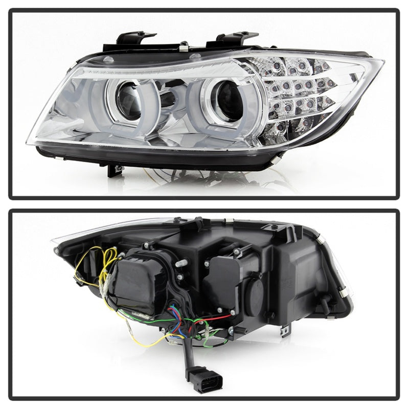 Spyder 09-12 BMW E90 3-Series 4DR Projector Headlights Halogen - LED - Chrome - PRO-YD-BMWE9009-C