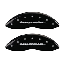 Load image into Gallery viewer, MGP 4 Caliper Covers Engraved Front &amp; Rear Impala Black finish silver ch