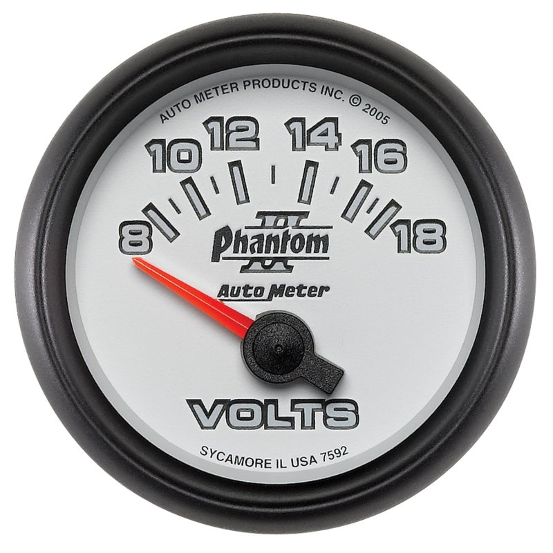 Autometer Phantom II 52.4mm Short Sweep Electronic 8-18 Volts Voltmeter Gauge