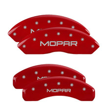 Load image into Gallery viewer, MGP 4 Caliper Covers Engraved Front &amp; Rear Style 1/Chrysler Wing Red finish silver ch