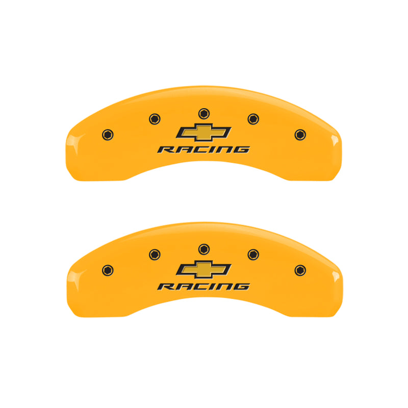 MGP 4 Caliper Covers Engraved F & R Chevy Racing Yellow Finish Black Char 2016 Chevrolet Camaro