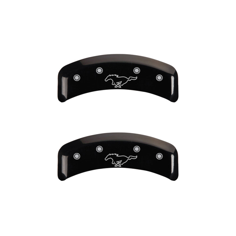 MGP 4 Caliper Covers Engraved Front Mustang Engraved Rear Pony Black finish silver ch