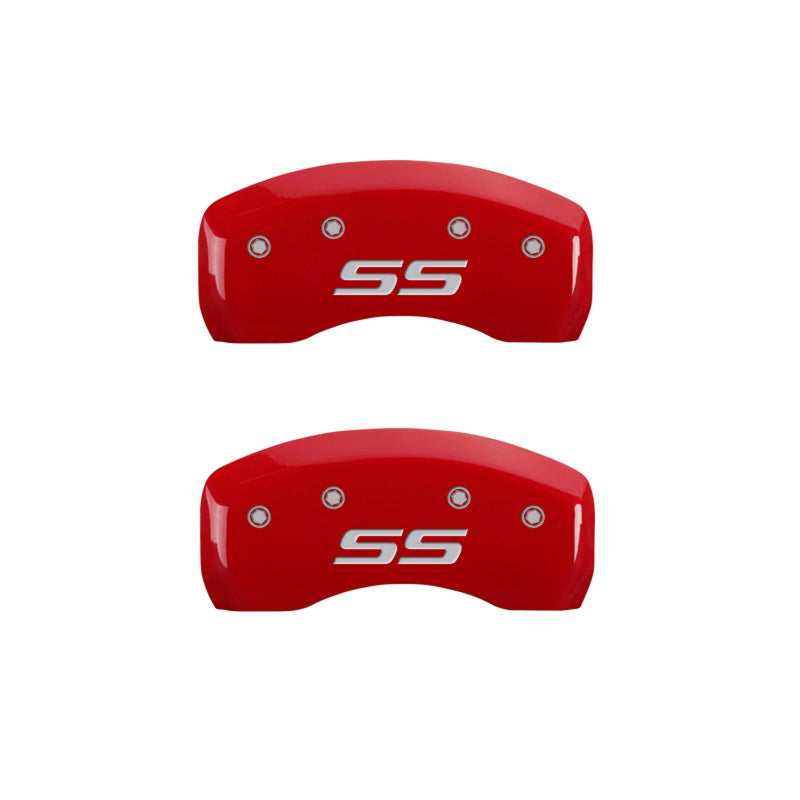 MGP 4 Caliper Covers Engraved Front & Rear Monte Carlo style/SS Red finish silver ch