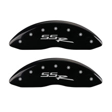 Cargar imagen en el visor de la galería, MGP 4 Caliper Covers Engraved Front &amp; Rear SSR Black finish silver ch