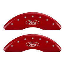 Laden Sie das Bild in den Galerie-Viewer, MGP 4 Caliper Covers Engraved Front &amp; Rear Oval logo/Ford Red finish silver ch