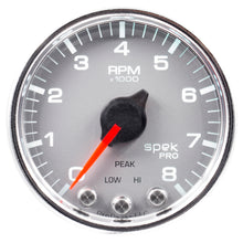 Carica l&#39;immagine nel visualizzatore di Gallery, Autometer Spek-Pro Gauge Tach 2 1/16in 8K Rpm W/ Shift Light &amp; Peak Mem Slvr/Chrm