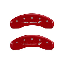 Load image into Gallery viewer, MGP 4 Caliper Covers Engraved Front &amp; Rear With stripes/Challenger Red finish silver ch