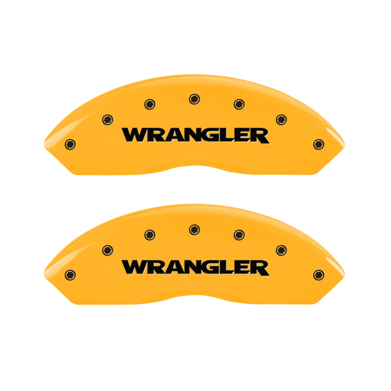 MGP 4 Caliper Covers Engraved Front & Rear Wrangler Yellow Finish Black Char 2003 Jeep Wrangler