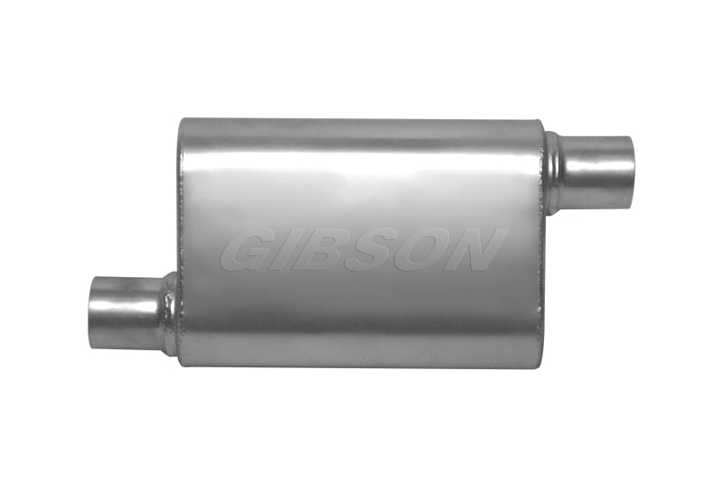 Gibson CFT Superflow Offset/Offset Oval Muffler - 4x9x18in/2.5in Inlet/2.5in Outlet - Stainless