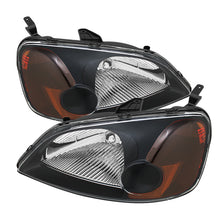 Load image into Gallery viewer, Xtune Honda Civic 01-03 2/4Dr Amber Crystal Headlights Black HD-JH-HC01-AM-BK