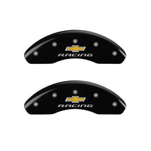 Cargar imagen en el visor de la galería, MGP 4 Caliper Covers Engraved Front &amp; Rear Chevy racing Black finish silver ch