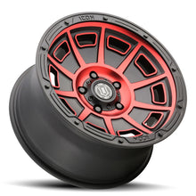 Cargar imagen en el visor de la galería, ICON Victory 17x8.5 5x4.5 0mm Offset 4.75in BS Satin Black w/Red Tint Wheel