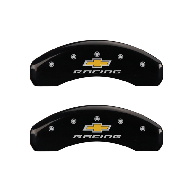 MGP 4 Caliper Covers Engraved F & R Chevy Racing Black Finish Silver Char 2019 Chevrolet Camaro