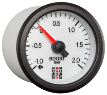 Laden Sie das Bild in den Galerie-Viewer, Autometer Stack 52mm -1 to +2 Bar T-Fitting 0.187in Barb (M) Mechanical Boost Pressure Gauge - White