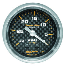 Carica l&#39;immagine nel visualizzatore di Gallery, Autometer 2-1/16in Vacuum Gauge Carbon Fiber Mechanical 30Hg