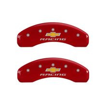 Cargar imagen en el visor de la galería, MGP 4 Caliper Covers Engraved Front &amp; Rear Chevy Racing Red Finish Silver Char 2016 Chevrolet SS