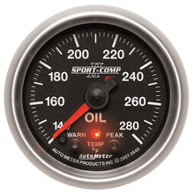 Laden Sie das Bild in den Galerie-Viewer, Autometer Sport-Comp II 52.4mm 140-280 Deg F Oil Temperature Peak &amp; Warn w/ Electronic Control Gauge