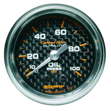 Laden Sie das Bild in den Galerie-Viewer, Autometer Carbon Fiber 52mm 100 PSI Mechanical Oil Pressure Gauge