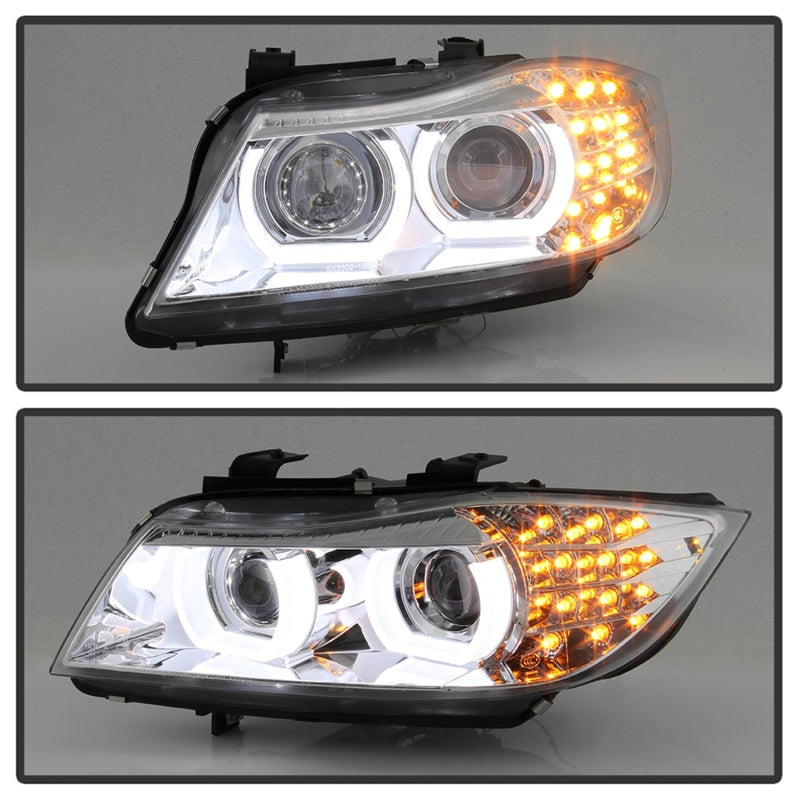 Spyder 09-12 BMW E90 3-Series 4DR Projector Headlights Halogen - LED - Chrome - PRO-YD-BMWE9009-C