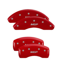 Load image into Gallery viewer, MGP 4 Caliper Covers Engraved Front Cursive/Cadillac Engraved Rear STS Red finish silver ch