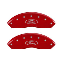 Laden Sie das Bild in den Galerie-Viewer, MGP 4 Caliper Covers Engraved Front &amp; Rear Oval logo/Ford Red finish silver ch