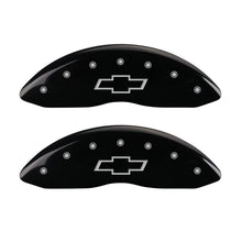 Carica l&#39;immagine nel visualizzatore di Gallery, MGP 4 Caliper Covers Engraved Front &amp; Rear Bowtie Black finish silver ch