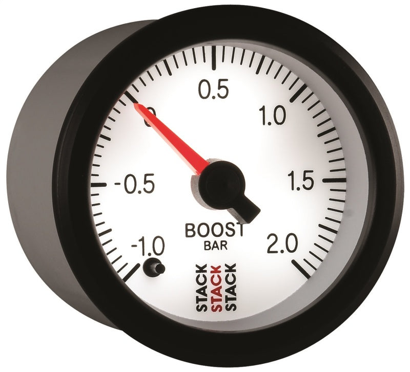 Autometer Stack 52mm -1 to +2 Bar (Incl T-Fitting) Pro Stepper Motor Boost Pressure Gauge - White