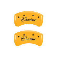 Load image into Gallery viewer, MGP 4 Caliper Covers Engraved F &amp; R Cursive/Cadillac Yellow Finish Black Char 2017 Cadillac CT6