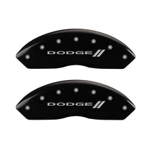 Load image into Gallery viewer, MGP 4 Caliper Covers Engraved Front &amp; Rear With stripes/Dodge Black finish silver ch