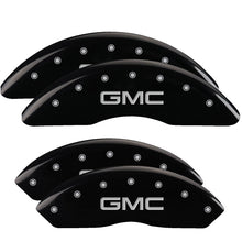 Load image into Gallery viewer, MGP 4 Caliper Covers Engraved Front &amp; Rear GMC Black finish silver ch