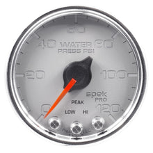 Cargar imagen en el visor de la galería, Autometer Spek-Pro Gauge Water Press 2 1/16in 120psi Stepper Motor W/Peak &amp; Warn Slvr/Chrm