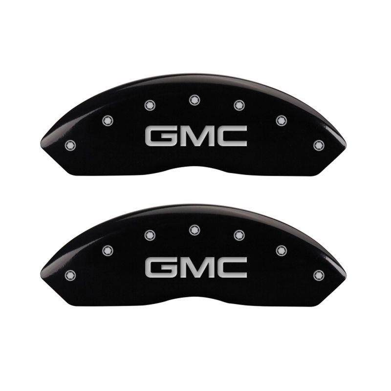 MGP 4 Caliper Covers Engraved Front & Rear GMC Black Finish Silver Char 2019 GMC Arcadia