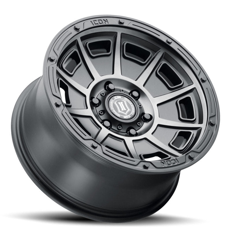 ICON Victory 17x8.5 5x5 -6mm Offset 4.5in BS Smoked Satin Black Tint Wheel