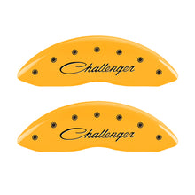 Carica l&#39;immagine nel visualizzatore di Gallery, MGP 4 Caliper Covers Engraved F &amp; R Cursive/Challenger Yellow Finish Black Char 2006 Dodge Charger