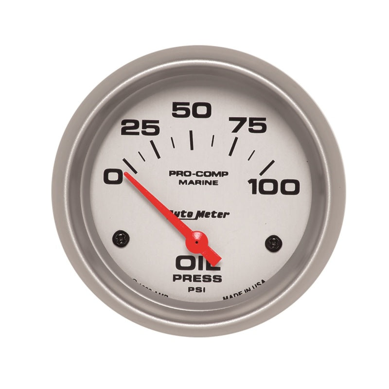 Autometer Marine Silver Ultra-Lite 2-5/8in 100PSI Electric Oil Pressure Gauge