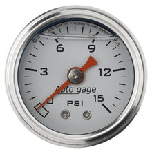 Cargar imagen en el visor de la galería, Autometer AutoGage 1.5in Liquid Filled Mechanical 0-15 PSI Fuel Pressure Gauge - White