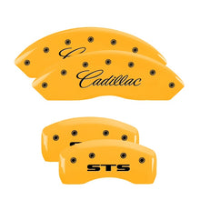 Cargar imagen en el visor de la galería, MGP 4 Caliper Covers Engraved Front Cadillac Rear STS Yellow Finish Black Char 2007 Cadillac XLR